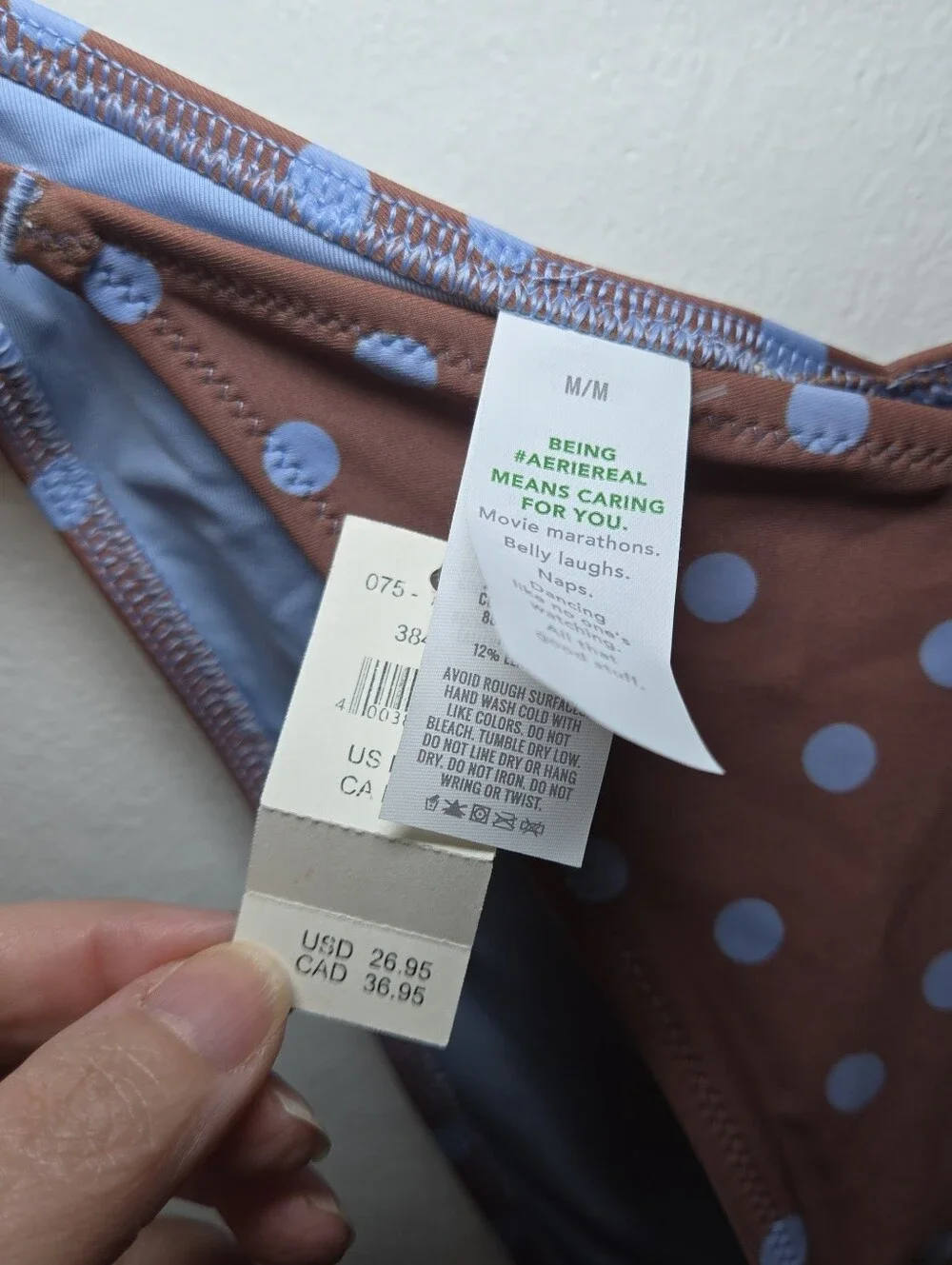 NWT Aerie Bikini Set Size Medium Cheeky Brown Blue Polka Dot